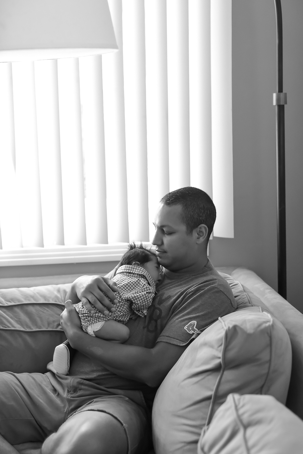 Costa Mesa Newborn Lifestyle Portraits, Orange County Family Photos, Daddy's first teddy bear, Gina Holt Photography, Family Photography, Father and Son moments