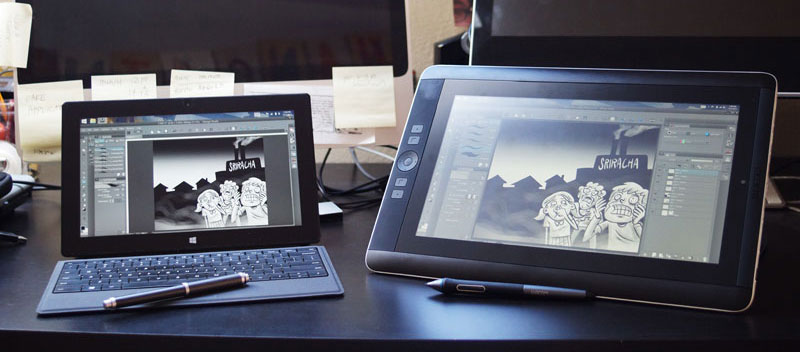 Illustrations by Jonathan Hill, side by side on the Surface Pro 2 and the Wacom Cintiq Companion.