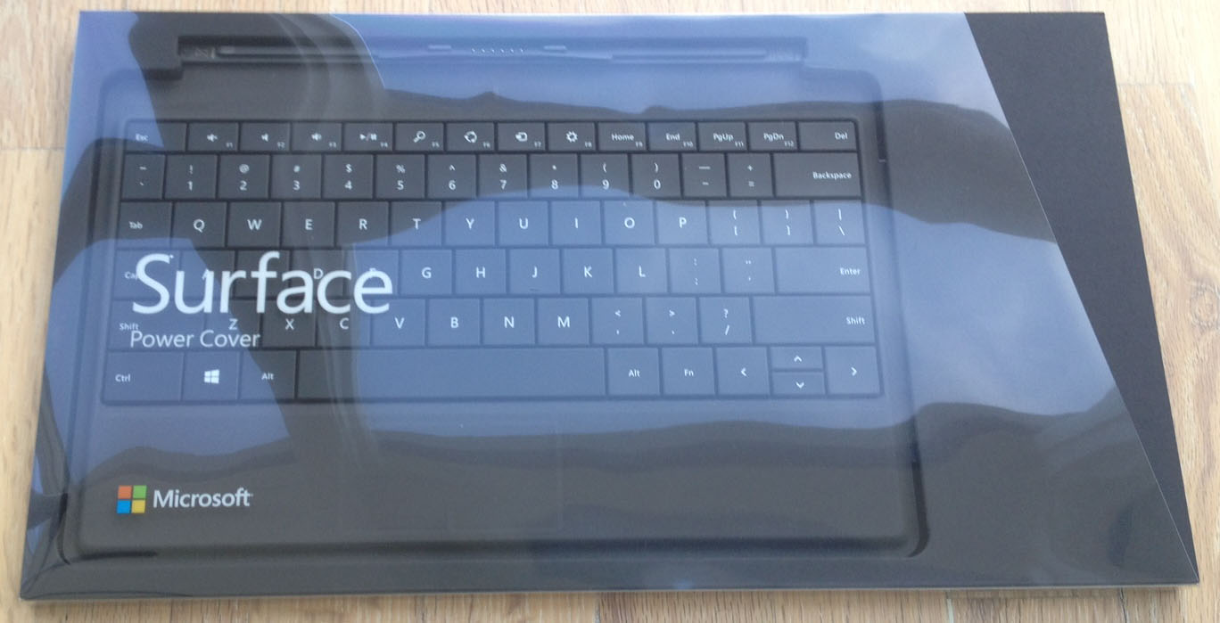 Like other type covers, the Surface Power Cover is housed in a box with a highly reflective clear plastic sleeve. The back of the sleeve contains an ominous warning: "Battery has limited recharge cycles and cannot be replaced." I obviously didn't expect to replace the battery but I'm hoping the number of recharge cycles isn't too limited. There's no other mention of this in the documentation, which is a warranty pamphlet.