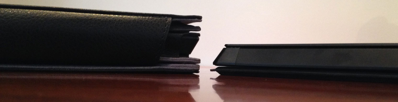 The spine of the ProKASE (left) is about 1.5 inches thick, about twice the size of the Surface Pro with type cover.