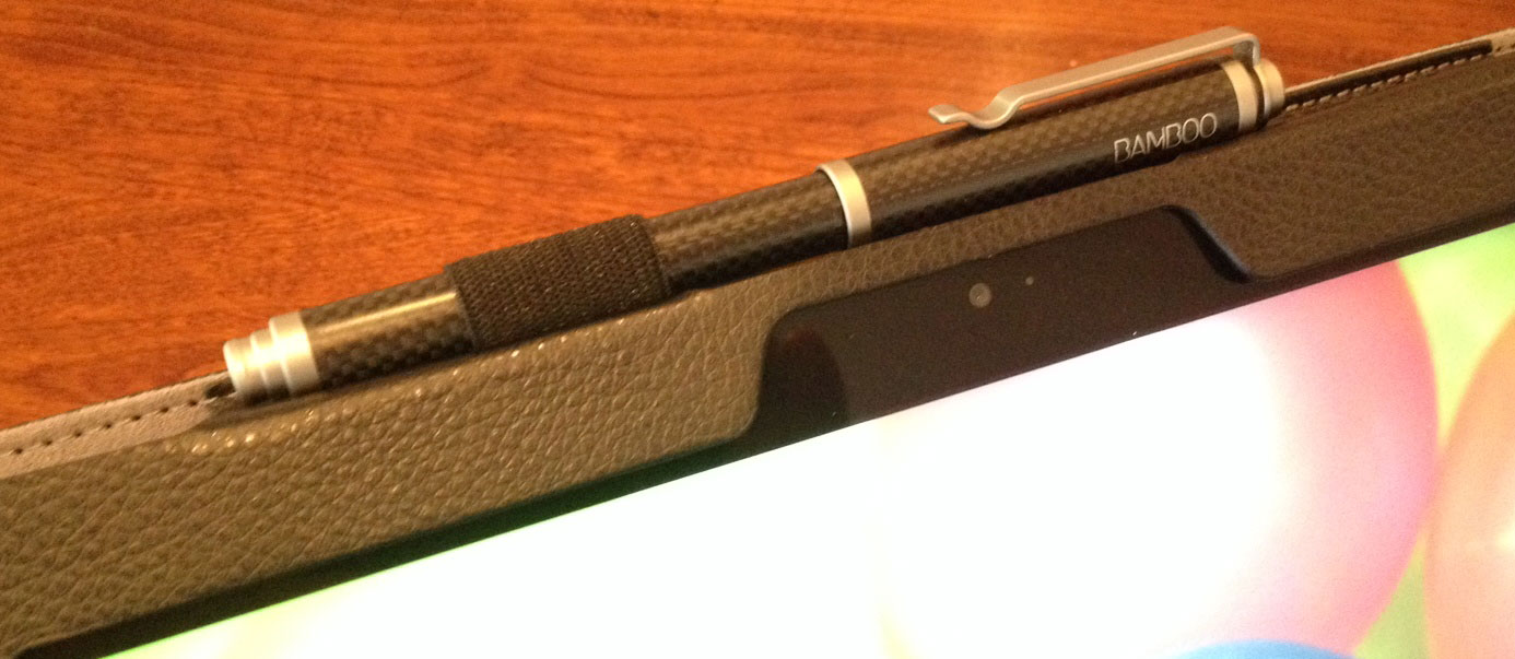 Although it's designed for the standard pen, the loop expands to hold the much thicker Wacom Bamboo Stylus Feel Carbon.