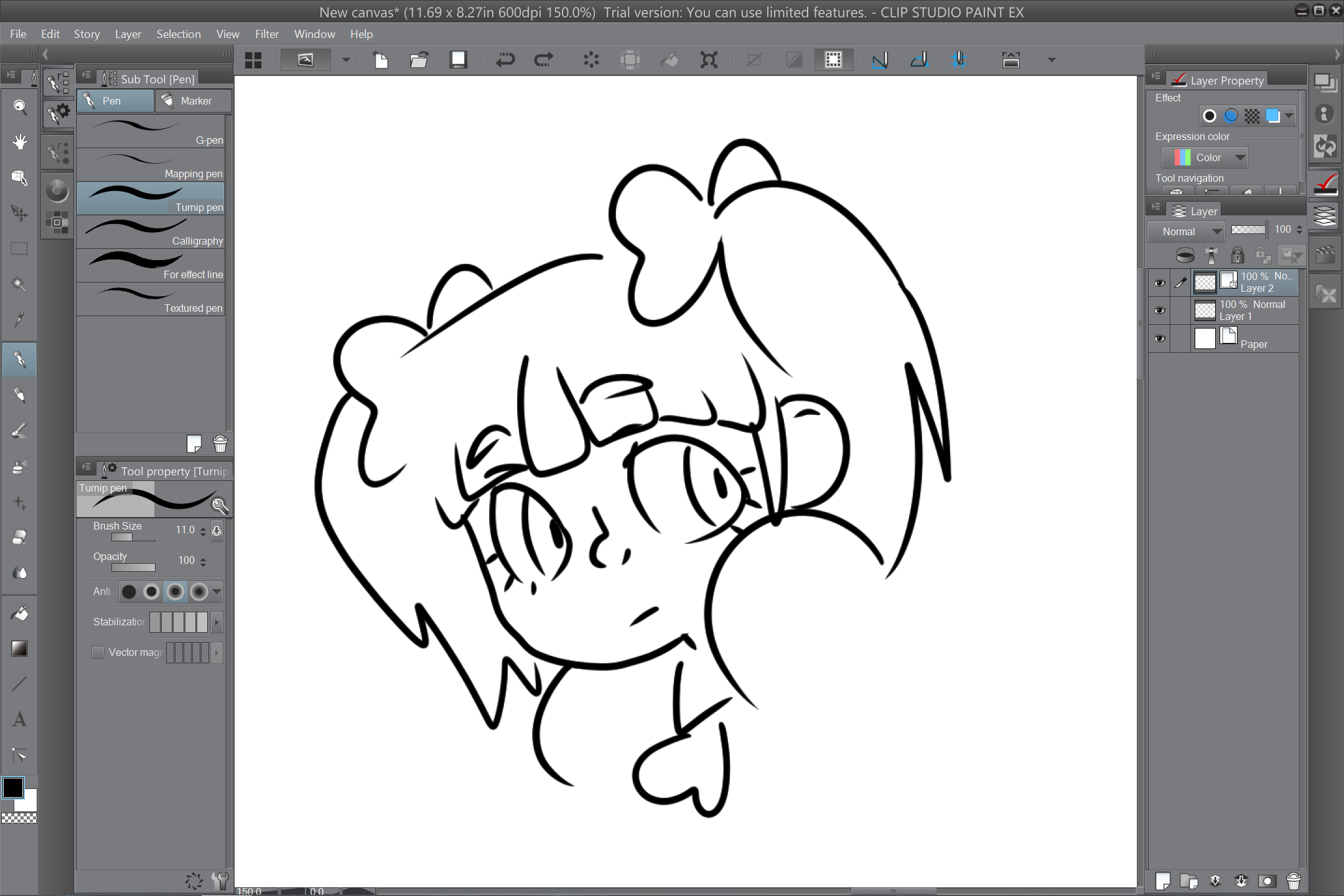 My daughter's first doodle on the Surface Pro 3 with Clip Studio Paint 1.31.