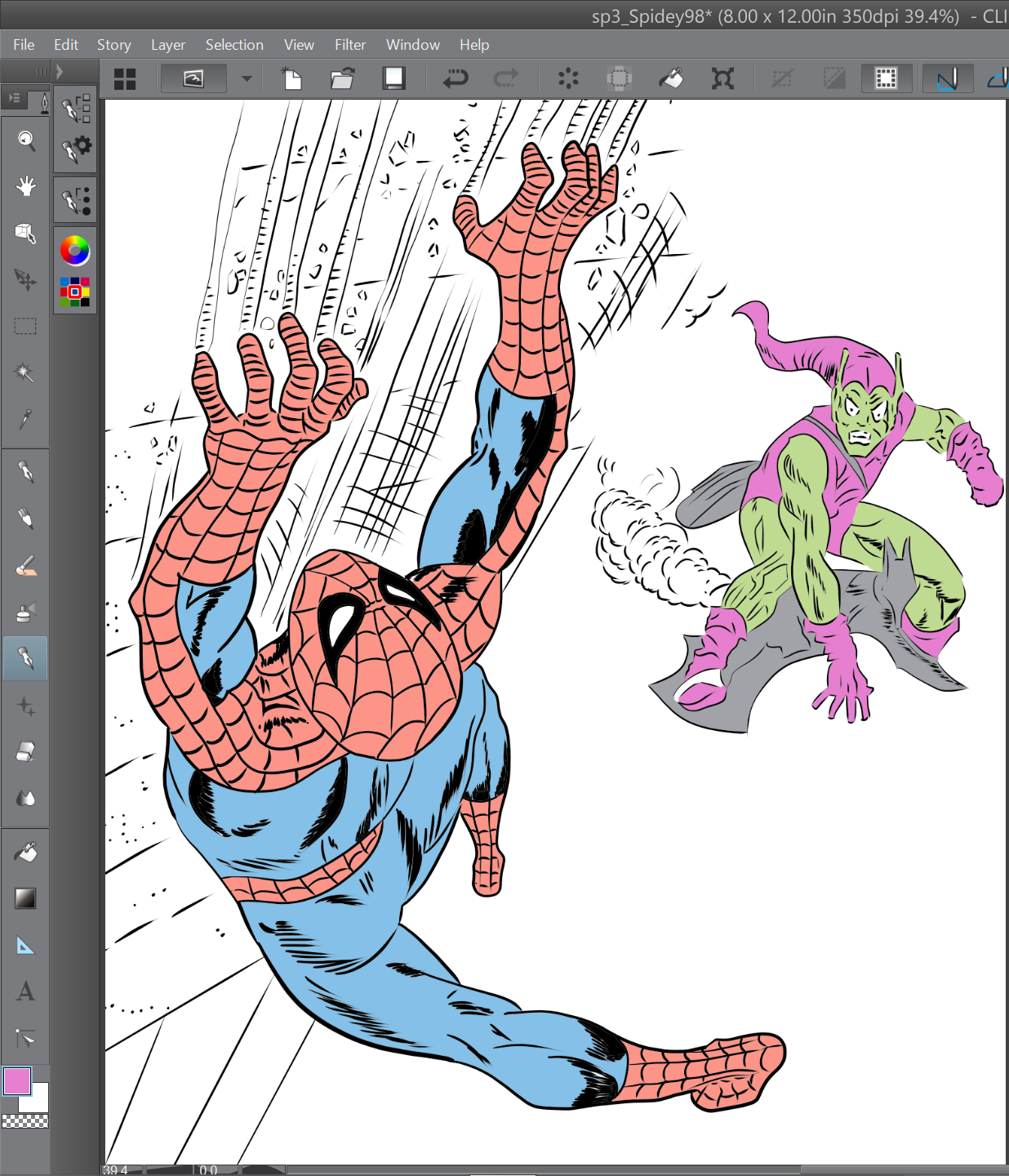 Work in progress digital inks over Gil Kane's classic cover for Amazing Spider-Man 98.