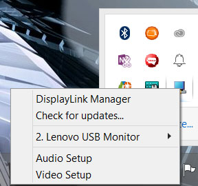 The DisplayLink Manager system tray menus.