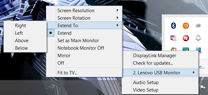 The monitor normally extends to the right, but you reverse it or even set it to display above or below your desktop.