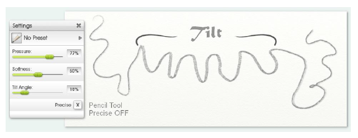 All tools have a settings panel like this one for the pencil.