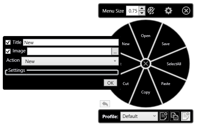 To customize the individual RadialMenu wedges, right click the wedge to edit. In addition to several preset options, you can also define a hotkey toggle or create a Macro command (see right).