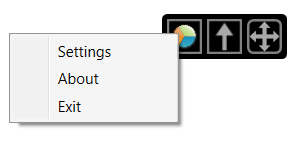 In this view, the toolbar is collapsed with the center (Up arrow) icon. The arrows on the right allow you to move the toolbar around the screen. Tapping on the pie icon switches to the radial menu. Right-clicking on the radial icon brings up the settings options. See below.