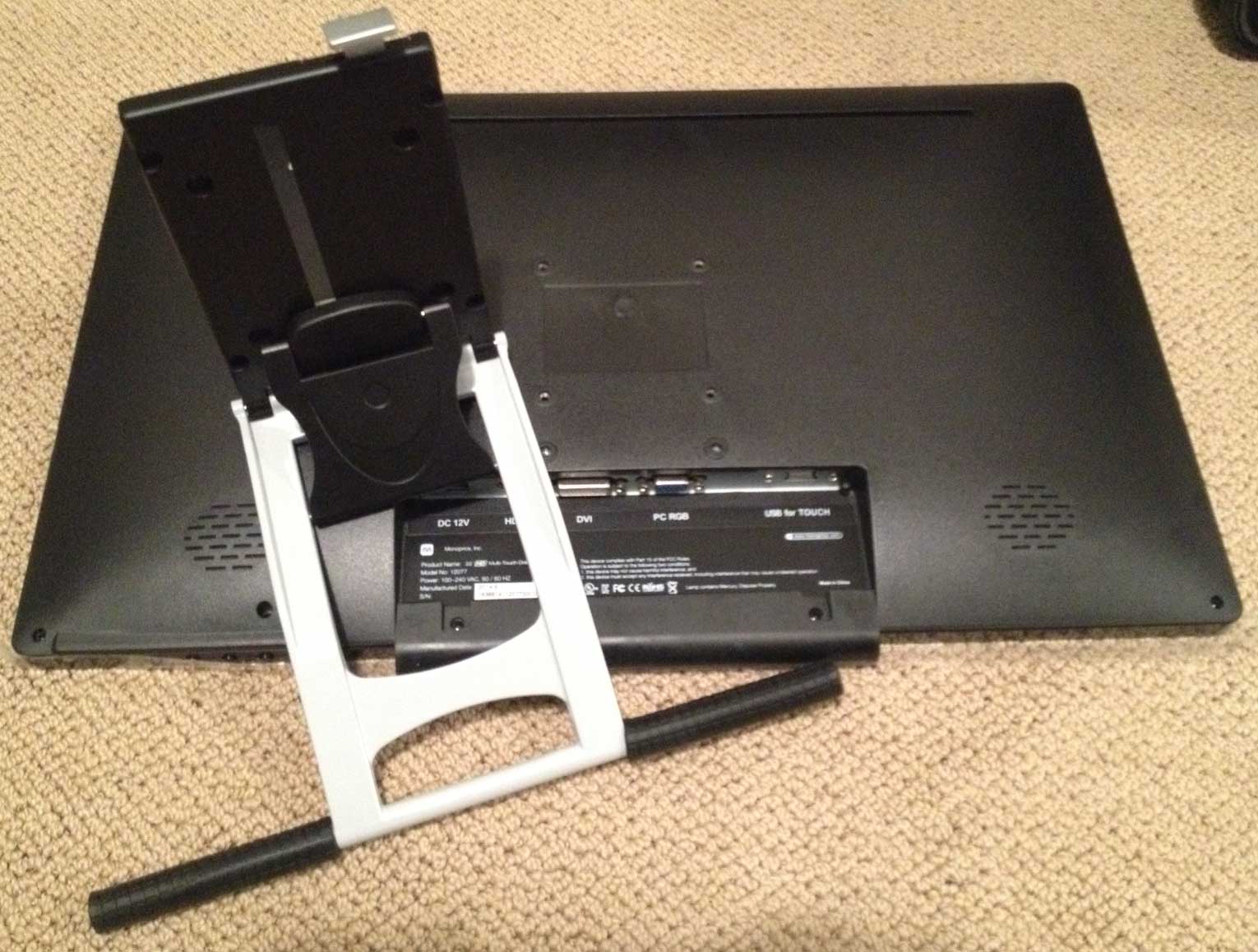 The VESA stand requires separate assembly. The four screws needed to install the stand were missing from my package. I had to borrow the screws from Monoprice's other pen display released last year. Due to the placement of the connectors, the cables often will tangle with the stand.
