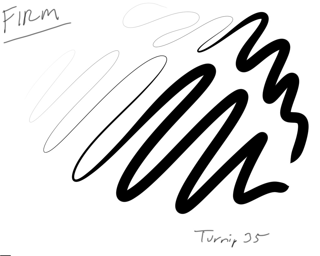 With stabilization set to zero, the jitter showed up with lightest pressure and tip sensitivity set to the default. Initial activation force is very low with tip set to firm, but I had a difficult time achieving medium pressure. This may be due to the nib on my pen being so short (see image below).