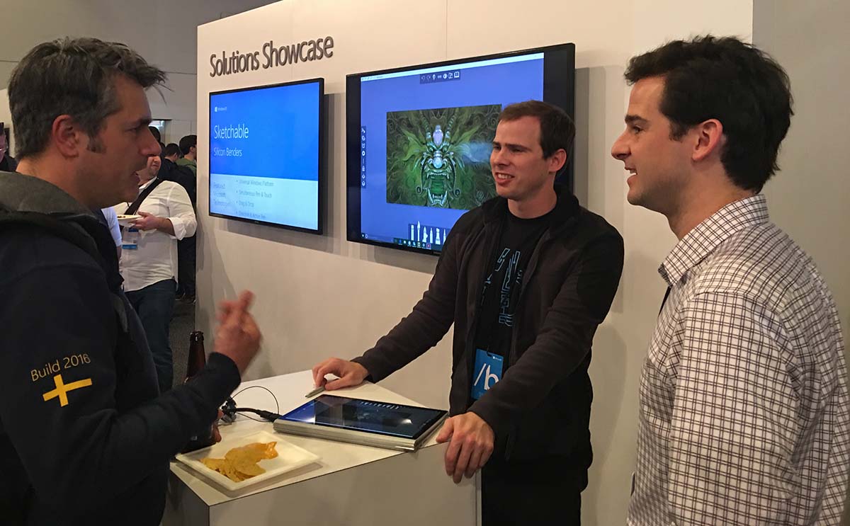 Ryan and Miles Harris (center and right) demonstrated Sketchable at Build 2016
