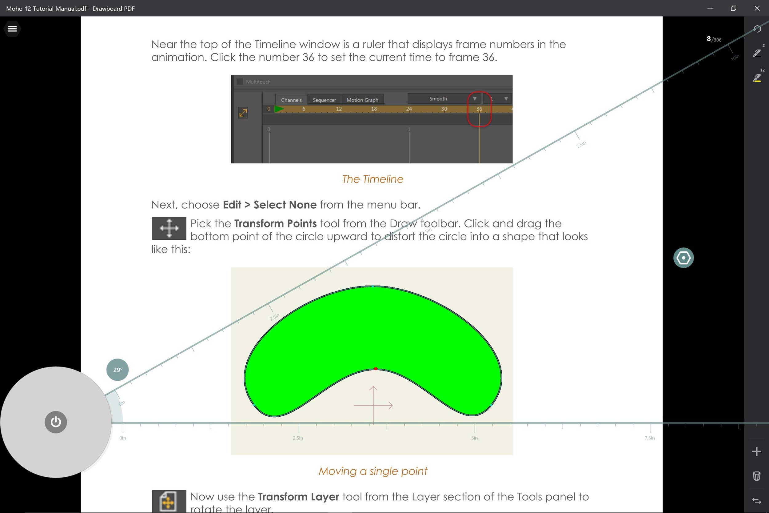 The Drawboard PDF protractor and ruler is very elegant and easy to manipulate with the Dial, although I wasn't able to figure out how to move its origin from the default location.