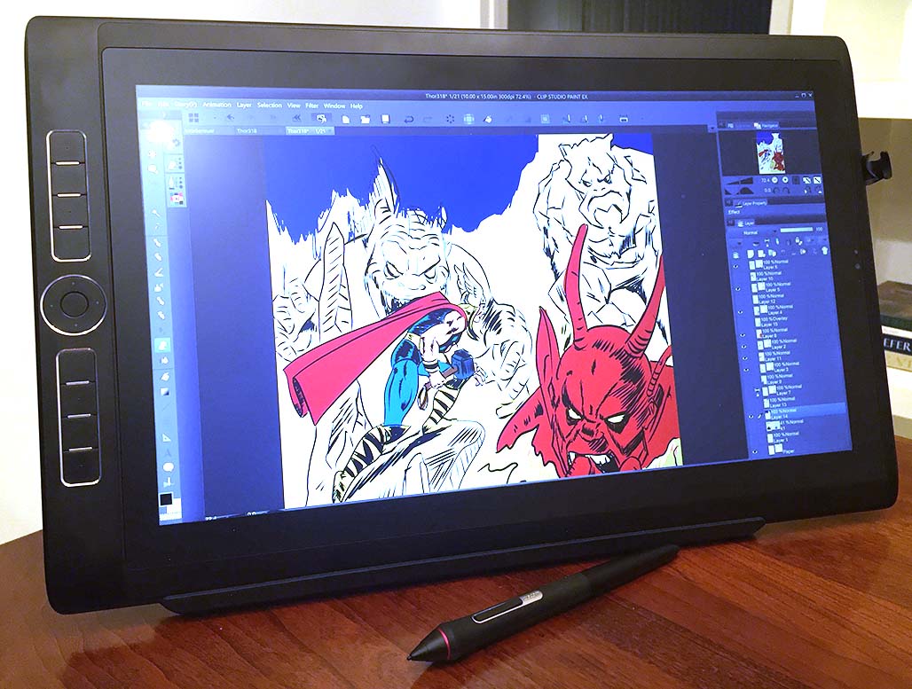 The powdery finish of the MobileStudio Pro display requires some adjustment for users of other devices. I personally had issues controlling my ink strokes, but coloring felt very natural.