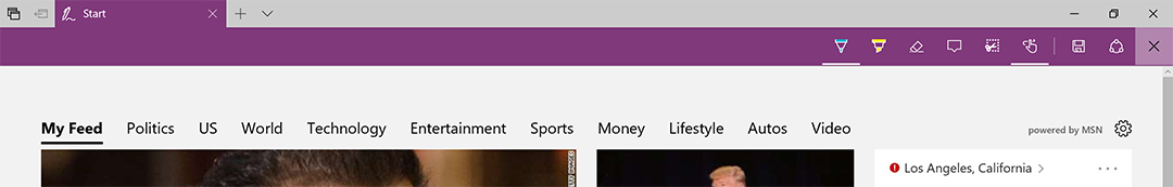 All the web note tools have been moved over to the right side of the Edge Web Note toolbar.