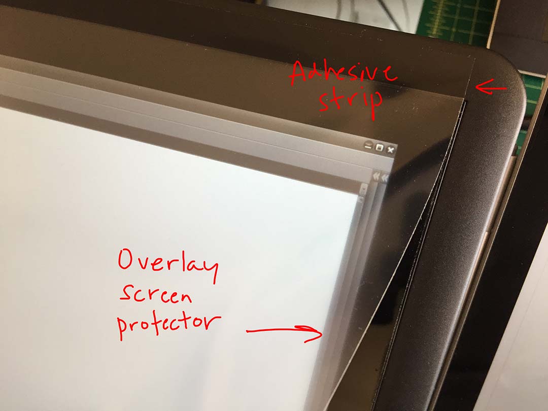 The matte screen protector is supplied and installed with a single adhesive strip along the top edge, this eliminates the worry of trapping dust or bubbles.