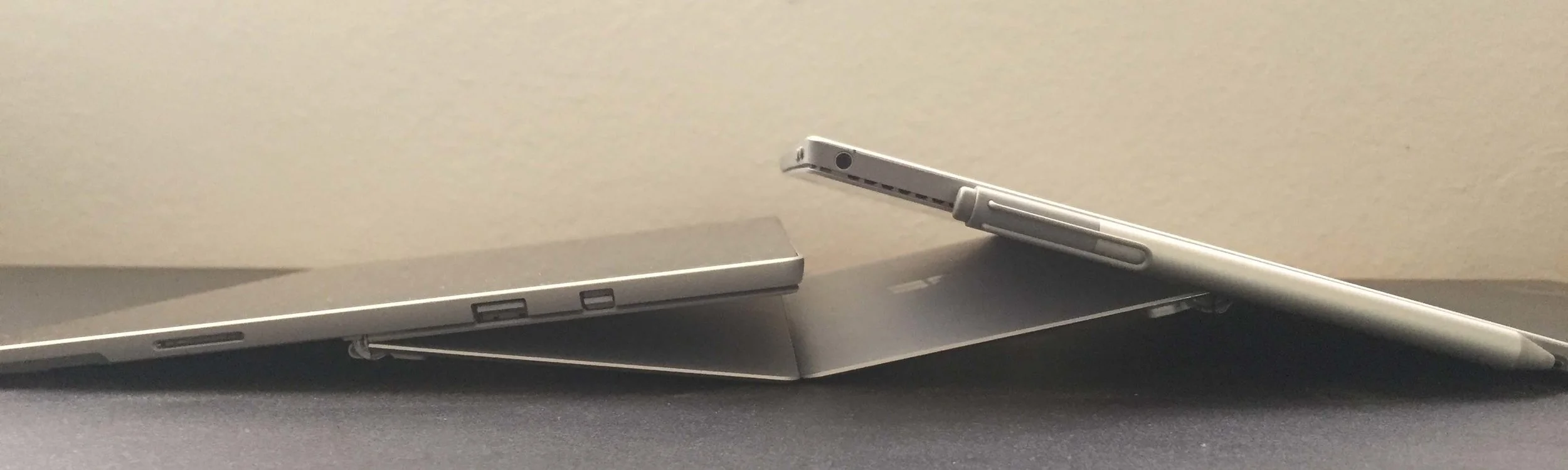 The new Surface Pro kickstand (left) offers 165 degree of recline, but I prefer the SP4's maximum inclination.