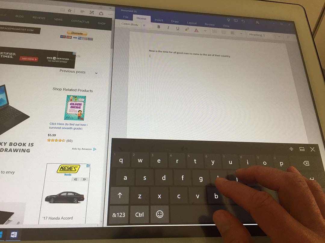 At 21.5 inches, the Windows touch keyboard is nearly full size and using a PC without a physical keyboard is very practical.