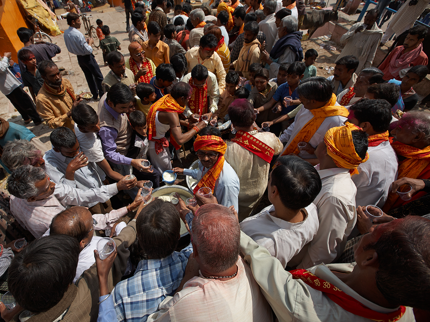 Folks from a Shivaratri procession enjoying 'Bhaang Lassi' drink