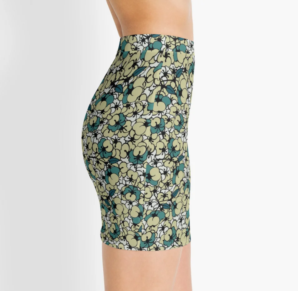 Dogwood Pencil Skirt by SickSweet . Repeated print front and back, stretch waistband, made with 82% Polyester, 18% Elastane. Buy it here .