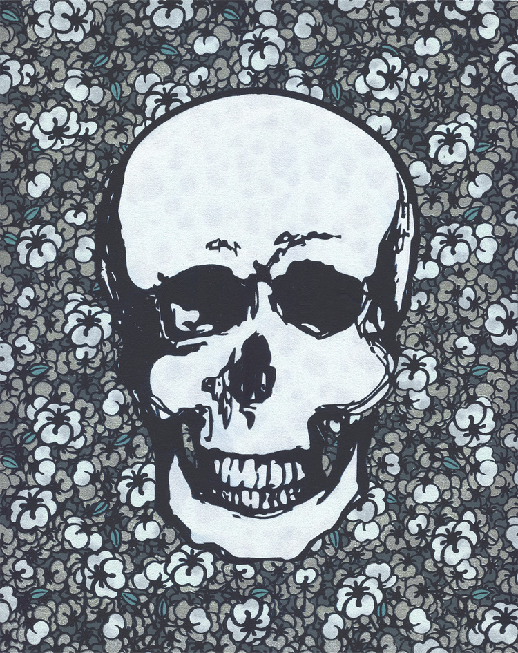 Happy in the End - Silver. 2015, Acrylic on canvas mounted on board, 20 x 16 inches.