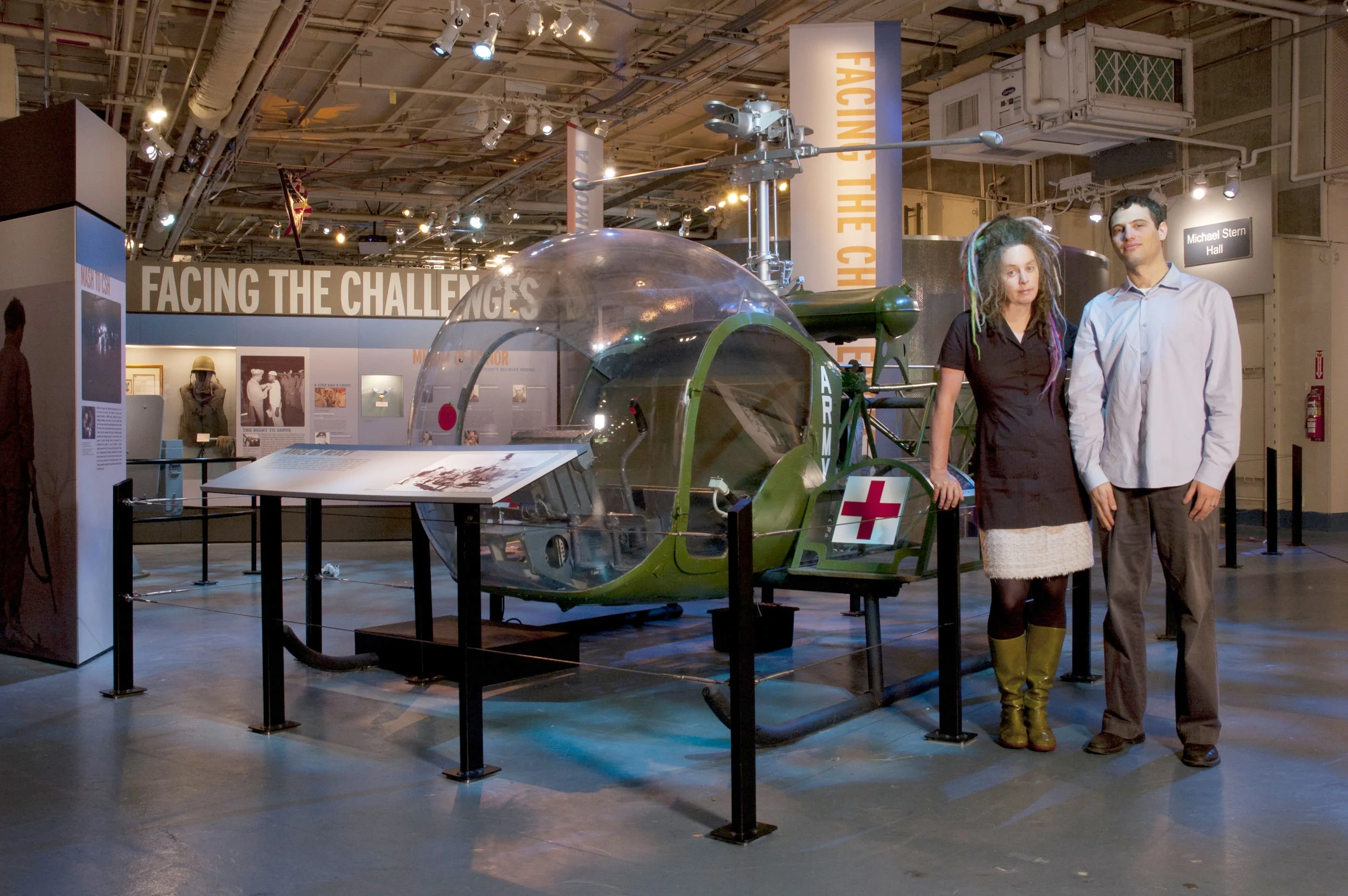 Molly and Joey in the Moey-designed Heroic Journeys exhibit at the Intrepid Air and Space Museum