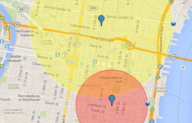 This example (which is not for your city) shows the area where the two clues overlap. You can be certain the Access will be somewhere in that area for your race!