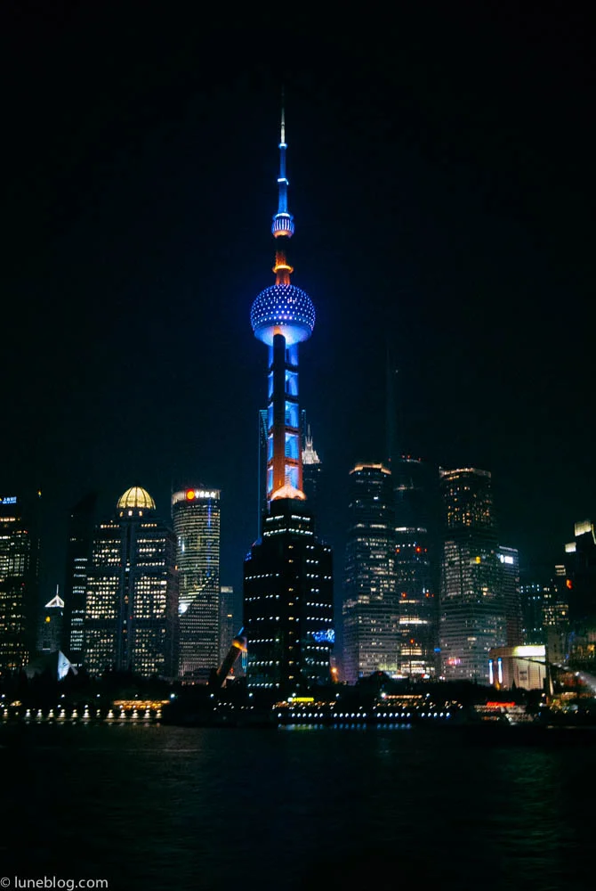 Shanghai by night. Locals say "black & white TV view in daytime - Colour TV view at night!