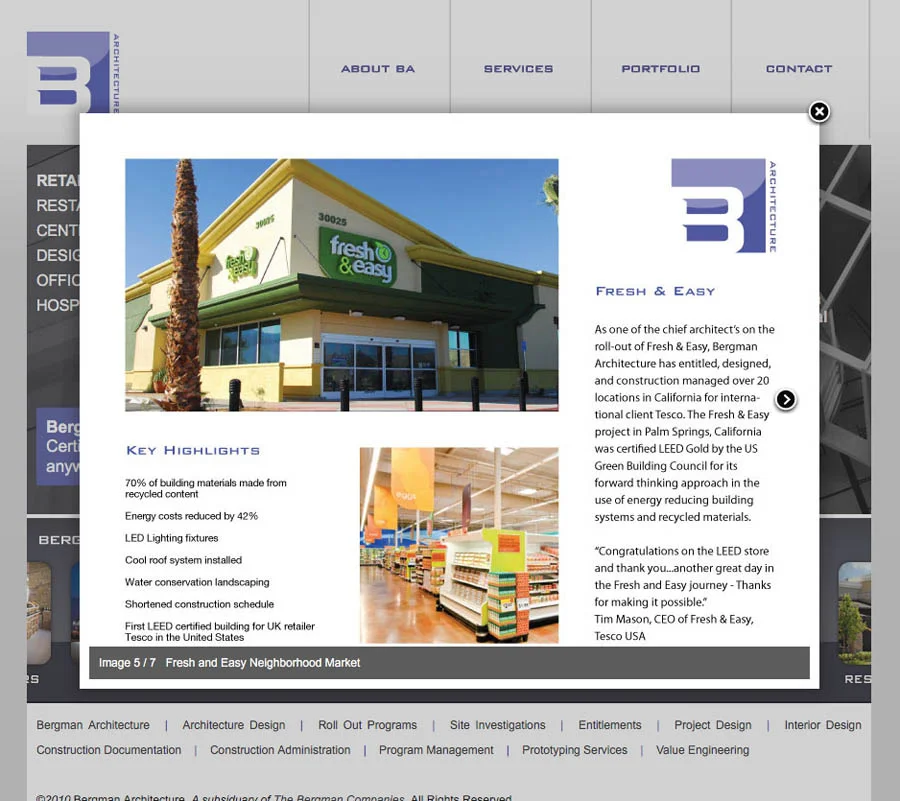 WIREFRAME - STACKED PAGE RENDERING Description: Color rendering of the stacked project detail page wireframe.