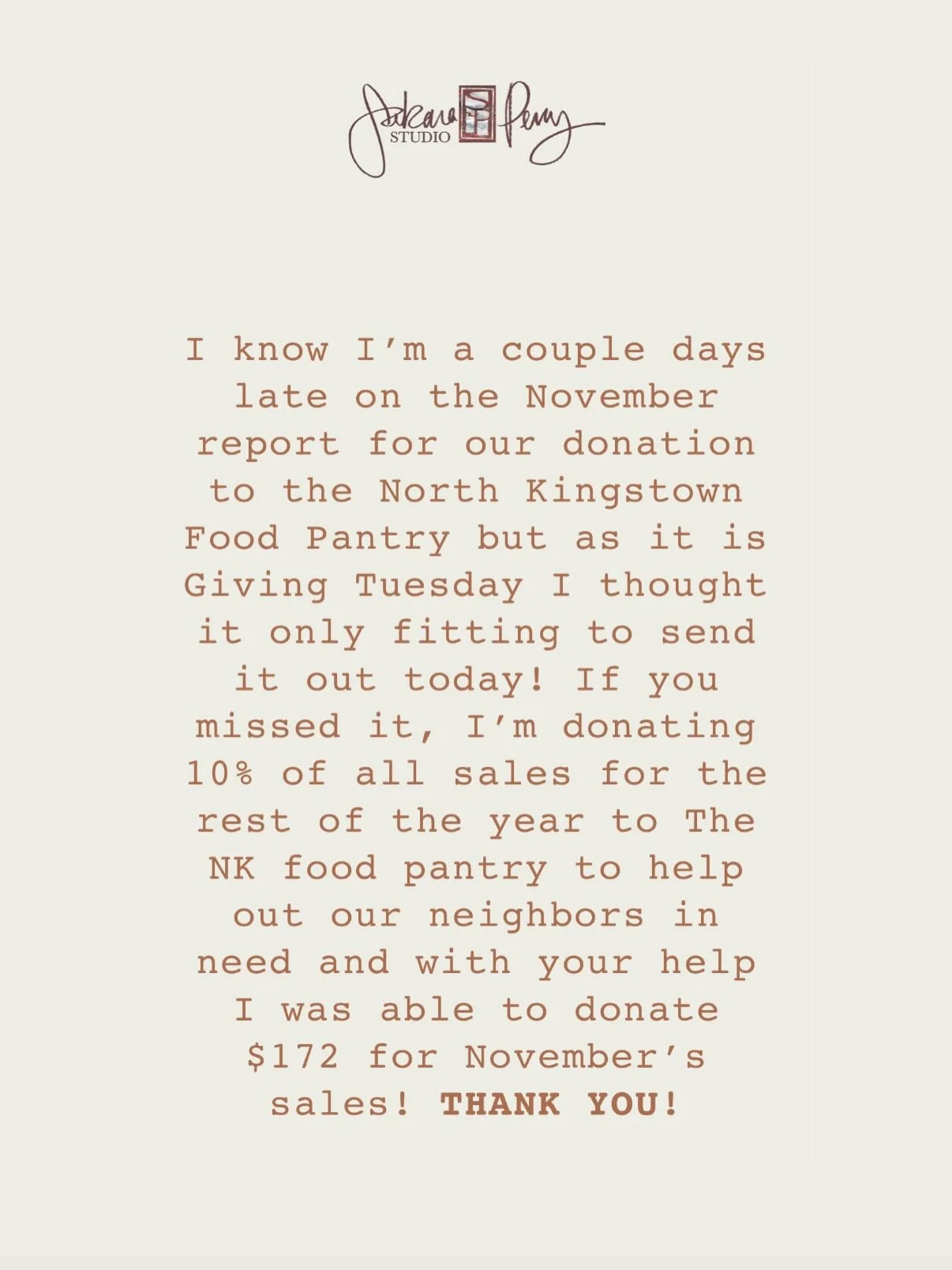 I&rsquo;m a little late, but HAPPY GIVING TUESDAY! I didn&rsquo;t do any Black Friday sales this year but I would like to offer the opportunity for a little freebie just for doing some community good. If you send me a receipt of your own donation of 
