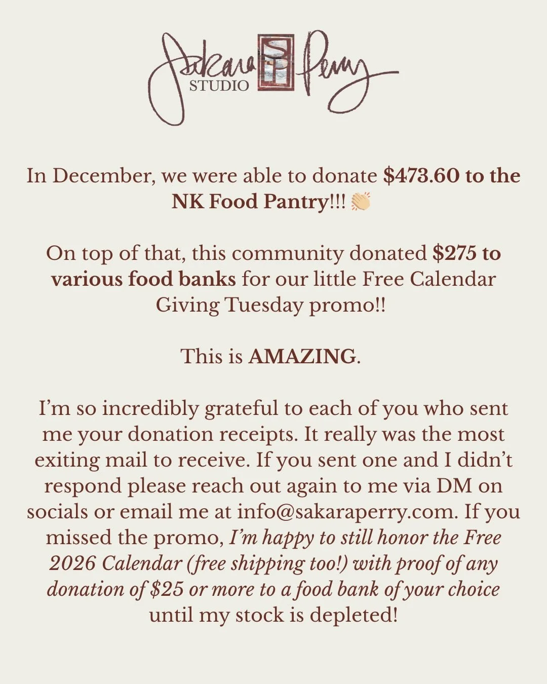 Thank you for making this possible. Being able to give back to our neighbors in need and support the amazing work that the @nkfoodpantryri does makes my heart so full. With your help we were able to give a total of $1378.61 through the last three mon