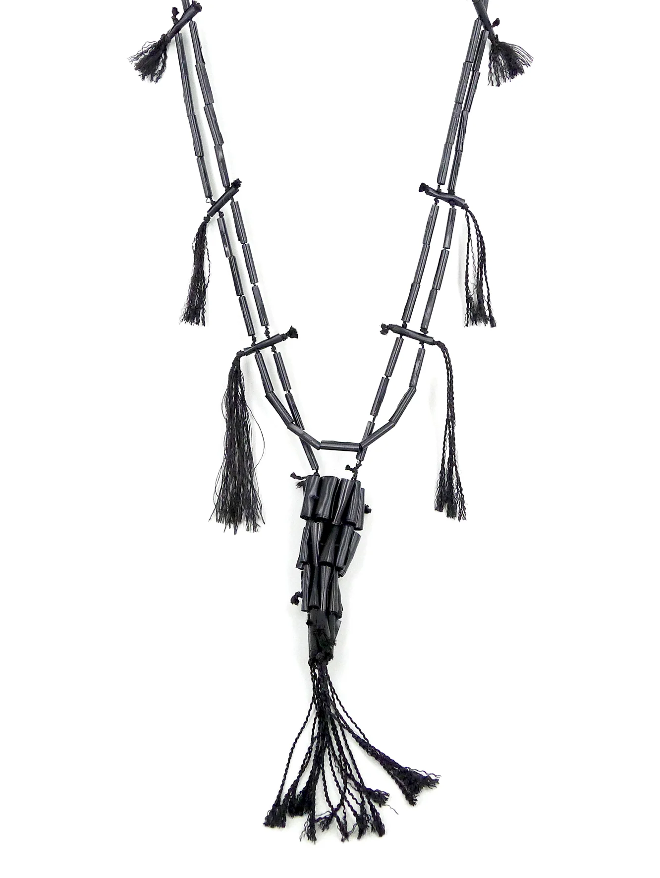 CC Jet Necklace, PVC, silk cord, polyester thread