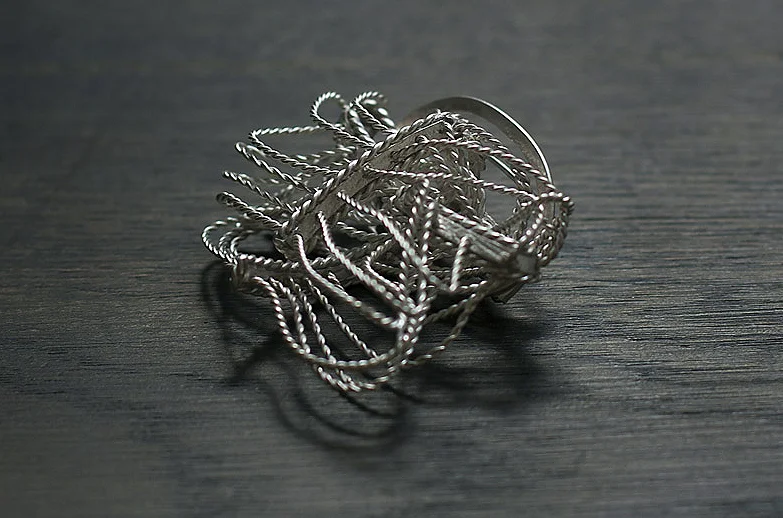 Folding Brooch 2012, partially oxidised silver.