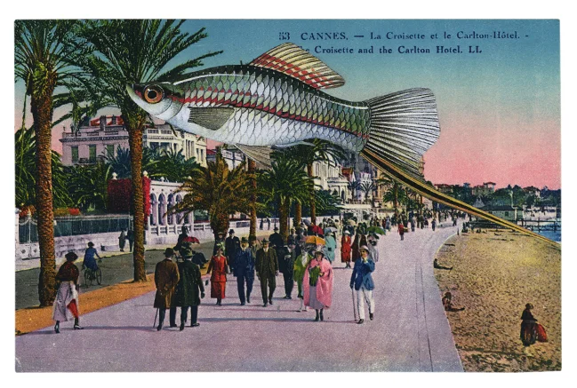 Gracia Haby, And lo! she leaps, 2012, postcard collage