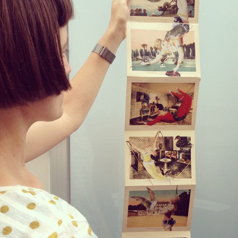 In hand, Gracia's artists' book, Tumbling lightly, tumbling fast (II) , 2014, with its bats and acrobats on the concertina page