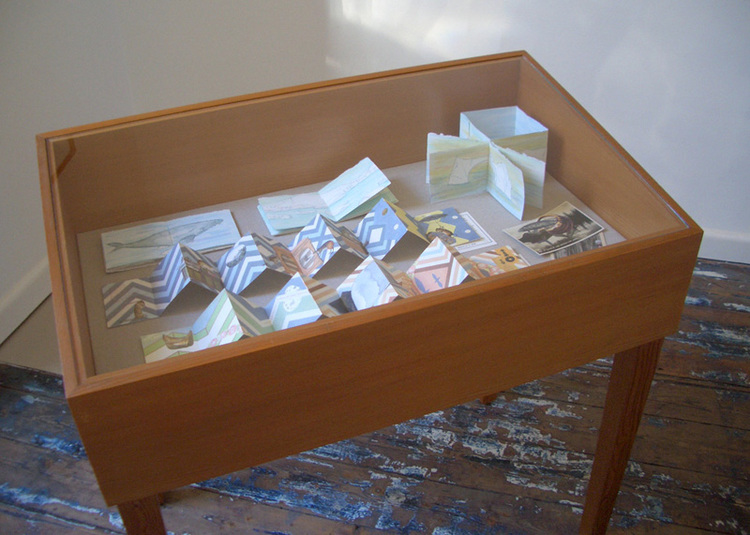 Louise Jennison’s three Iceberg artists’ books, 2007–2008, exhibited alongside Objects gathered from recent reads (I) and (II) , at Imp