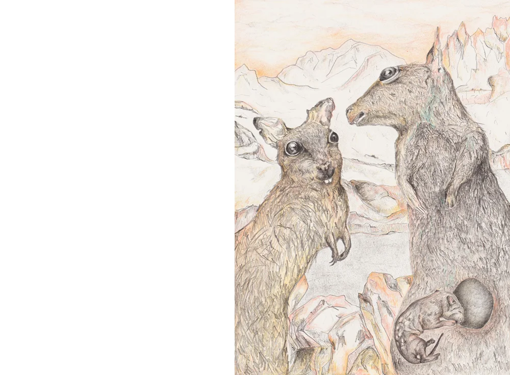 Gracia Haby & Louise Jennison, As additional ornamental statues at Bois-Préau , lithograph with hand-colouring. Image drawn directly on to the lithographic plates by the Artists and processed, proofed and printed in three colours from three plates, by APW Printer Martin King and hand-coloured by the Artists, at Australian Print Workshop, Melbourne, 2019.