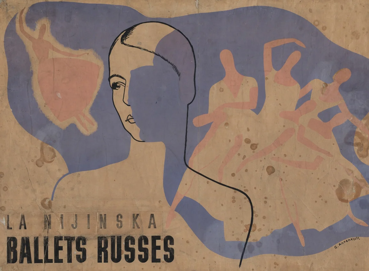 Iurii Annenkov, La Nijinska, Ballet Russes (Poster for Les Biches and Le Train Bleu created by Bronislava Nijinska for the Ballet Russes), 1924, lithograph with hand additions