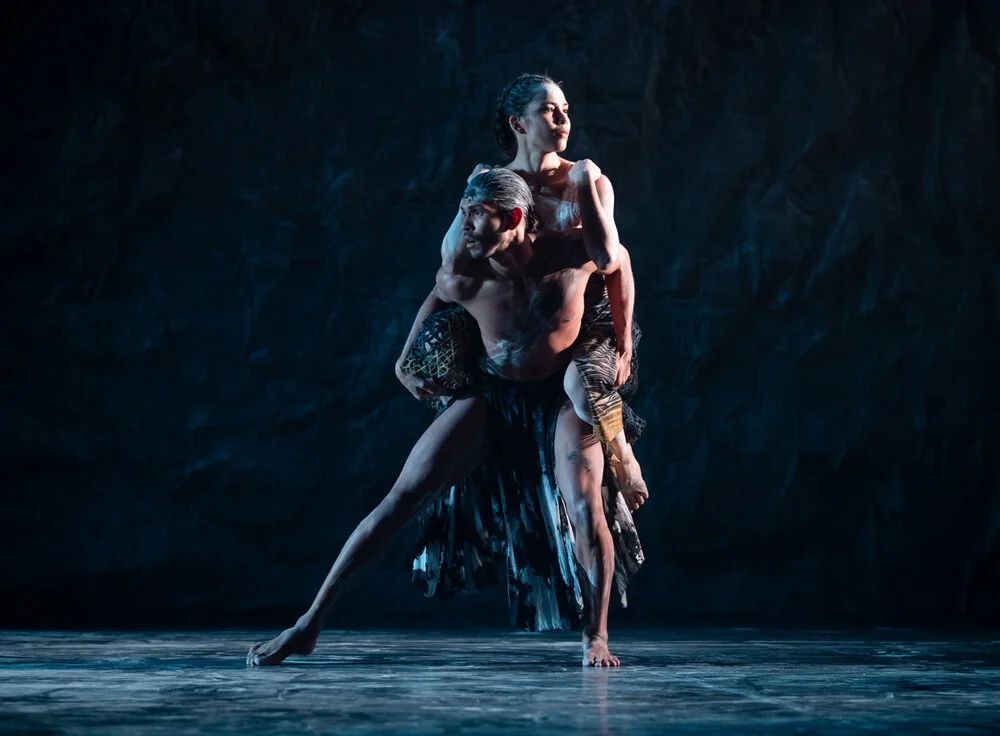 Bangarra Dance Theatre’s Tyrel Dulvarie and Rika Hamaguchi, performing in to make fire, 2019 (image credit: Daniel Boud)
