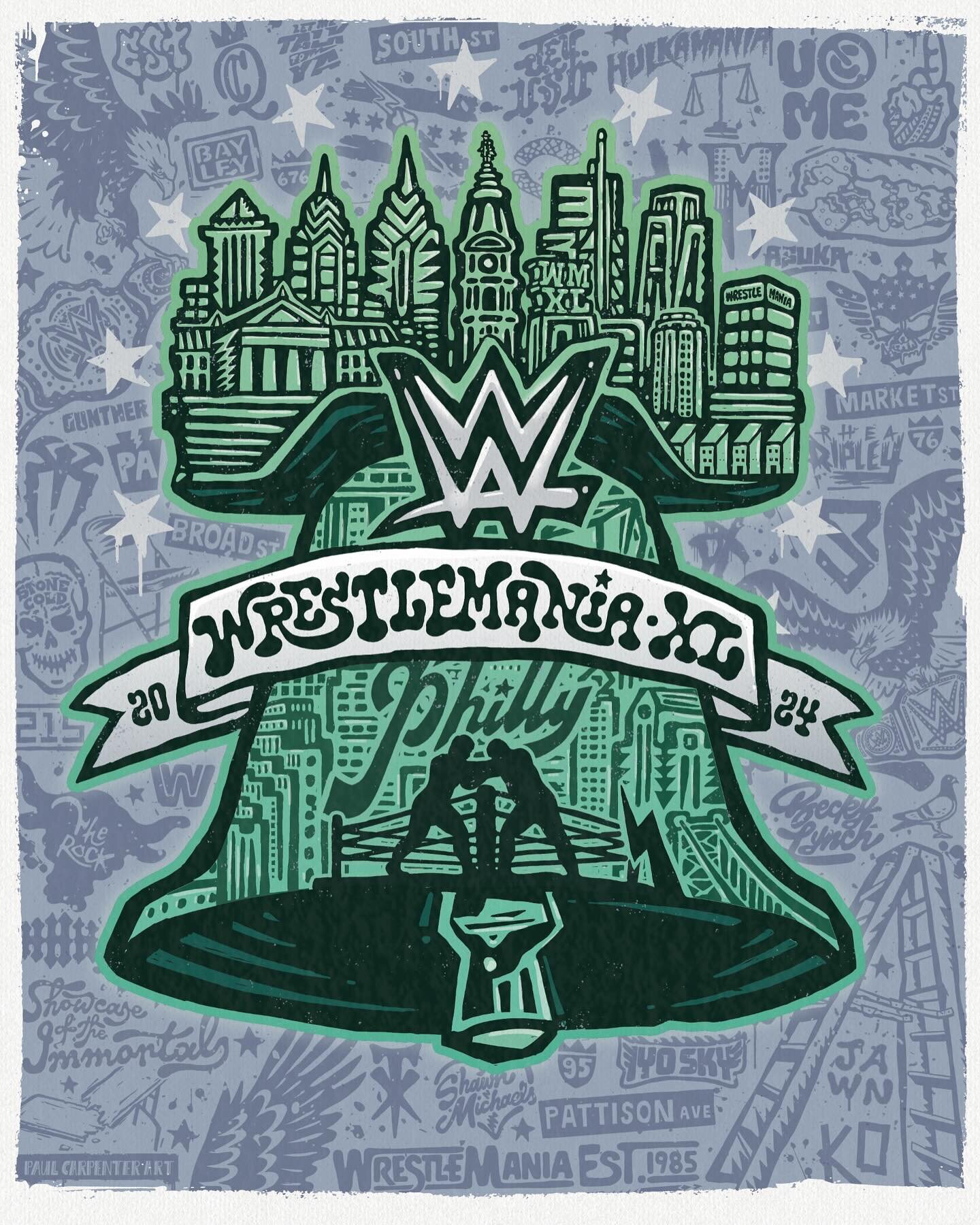 🔥 &ldquo;WWE WrestleMania 40 Unsigned Fanatics Authentic 16&rdquo; x 20&rdquo; Paul Carpenter Liberty Bell Art Print&rdquo; 🔥 
AVAILABLE NOW AT FANATICS AND WWE STORE ONLINE (link in bio) 🔔 
@wwe @fanatics 
.
.
.
#paulcarpenterart #wwe #fanatics #