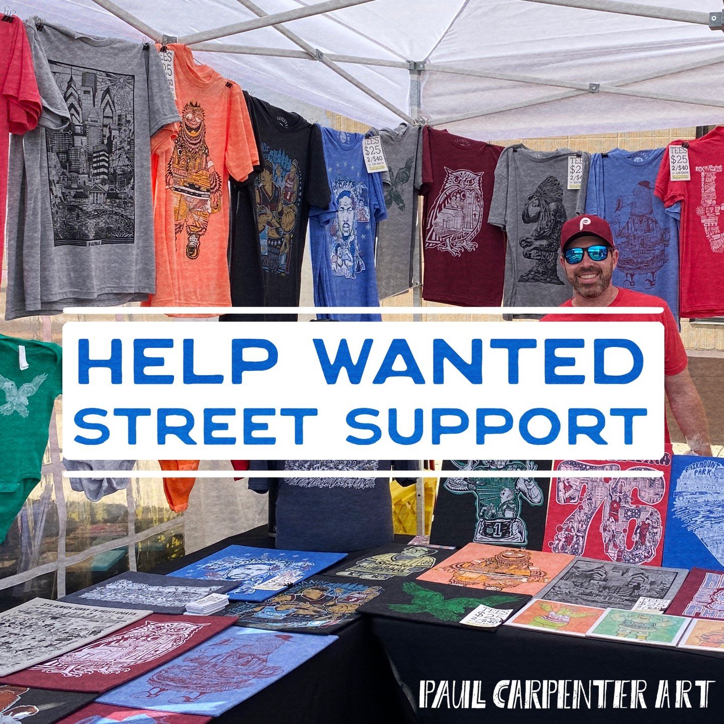 PAUL CARPENTER ART IS LOOKING FOR STREET FESTIVAL TEAM MEMBERS! Seasonal Weekend warriors to work outside at our weekend festivals on 5/19, 6/8, 6/15 and 6/22.

DM me if you can commit to ALL LISTED DATES and can fulfill the requirements/duties of th