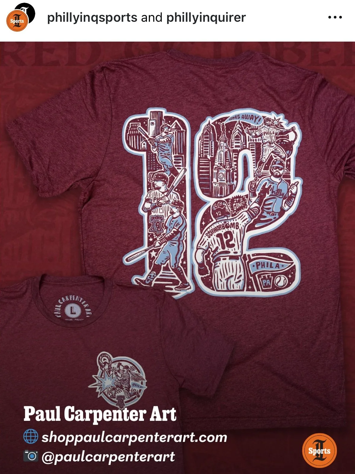 Thank you @phillyinqsports for the shout out and for supporting Philly&rsquo;s Phinest local artist!
.
I just added some more sizes back online after they sold out.  Make sure to grab one while they are available!  Bye clinched - shirts will be print