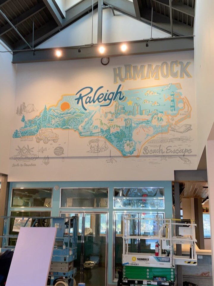 Last couple Timelapse videos from the @crookedhammockbrewery Raleigh mural last week.
.
Last image shows the design I created and worked off to achieve the final. Typically I have the mural all planned out and approved before stepping onsite. I proje
