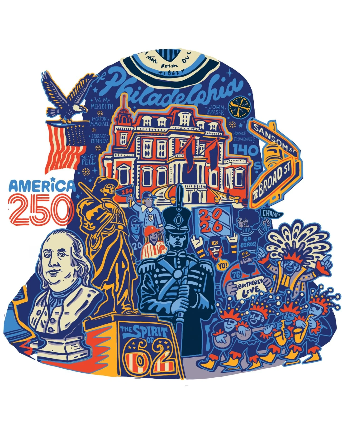 Color draft of my Bells Across PA for the @theunionleague to celebrate America 250 right here on Broad Street 🇺🇸 
.
Designing a 3D sculpture on a 2D plane was tricky&hellip; Stay tuned to see how the final artwork translated to a hand painted bell 