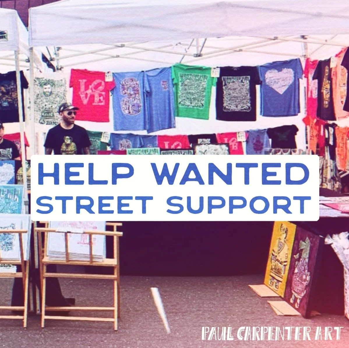 PAUL CARPENTER ART is looking for Street Festival Team Members!
Now hiring seasonal weekend warriors to work outdoor festivals this Spring/Summer/Fall.
.
Please email paulcarpenterart@gmail.com if interested and meet the requirements of the role:
.
S