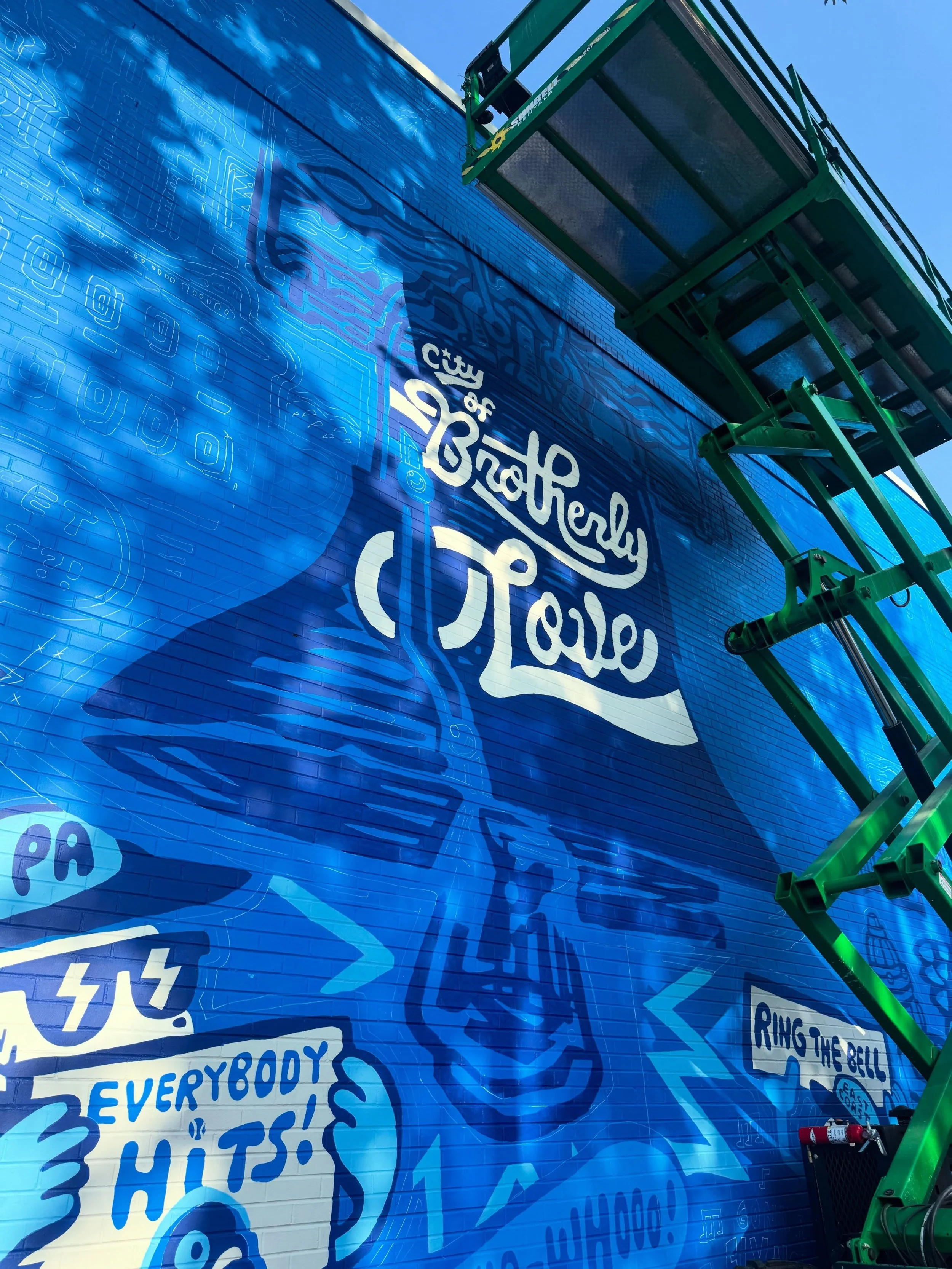Summer of (Philly) LOVE 💙 
.
Sneak peek of work in progress for my official @mlb ALL STAR GAME mural going up in South Philly with @deerparkwtr + @muralarts 
.
Stay tuned!!! 
.
.
.
#philadephia #philly #mural #muralart #muralartsphilly