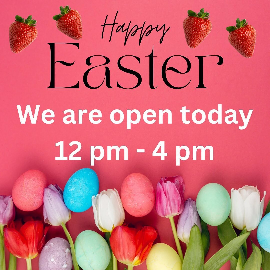 Happy Easter!

We are open today from 12-4! Our strawberry field is open for u-pick! Our ice cream &amp; coffee stand is open with yummy snacks! We have beautiful hanging baskets and plenty of items available in our farm market and garden center!