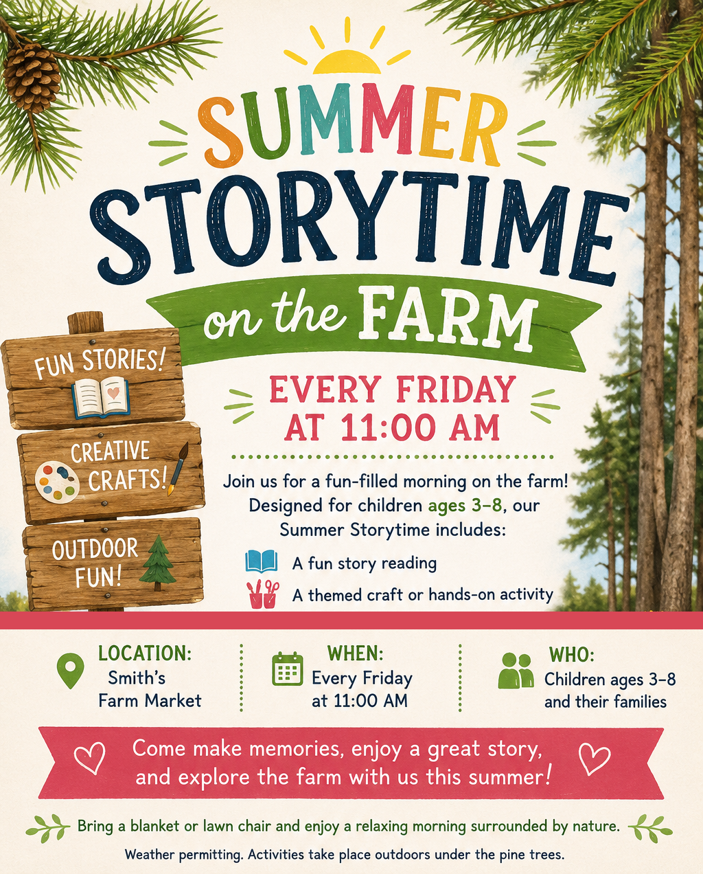 Summer Storytime on the Farm, every Friday at 11 am