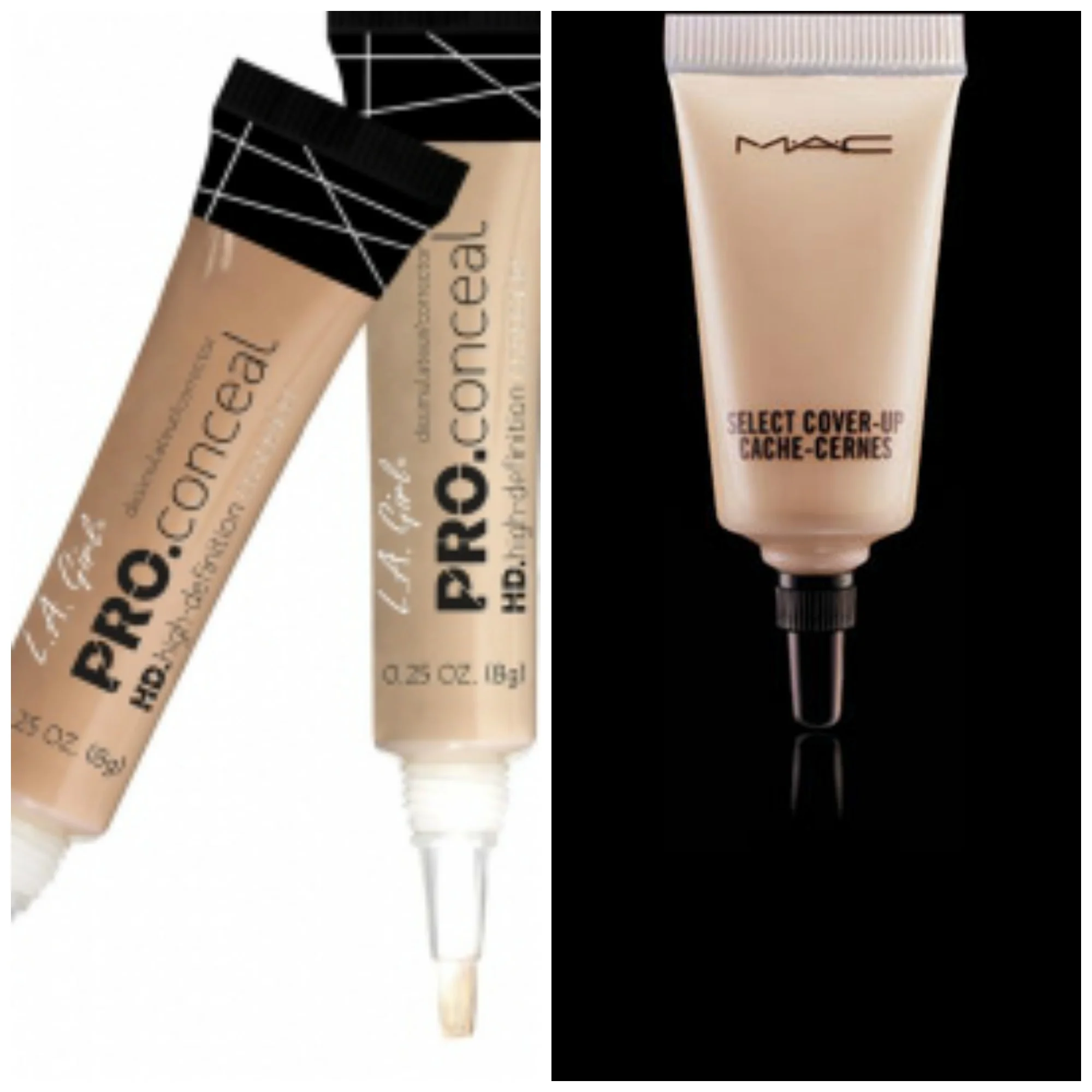On the left L.A Girl Pro. Concealer. On the right: MAC Select Cover-Up Concealer 