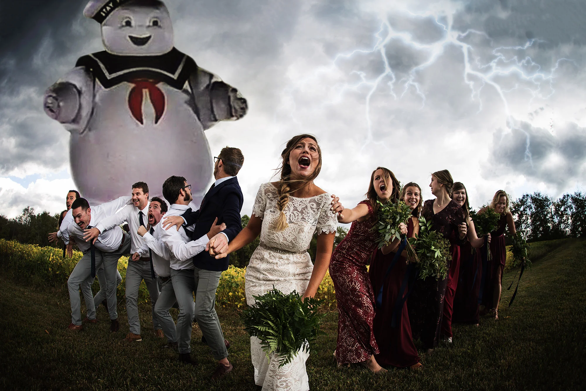 wedding party running from ghostbusters monster by kellie bieser.jpg