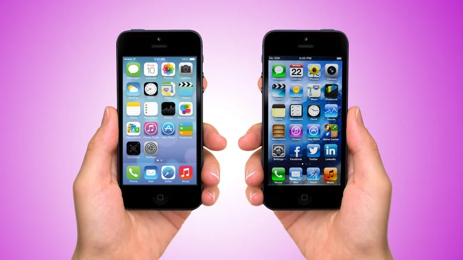 iOS 6 on the right, iOS 7 on the left. 